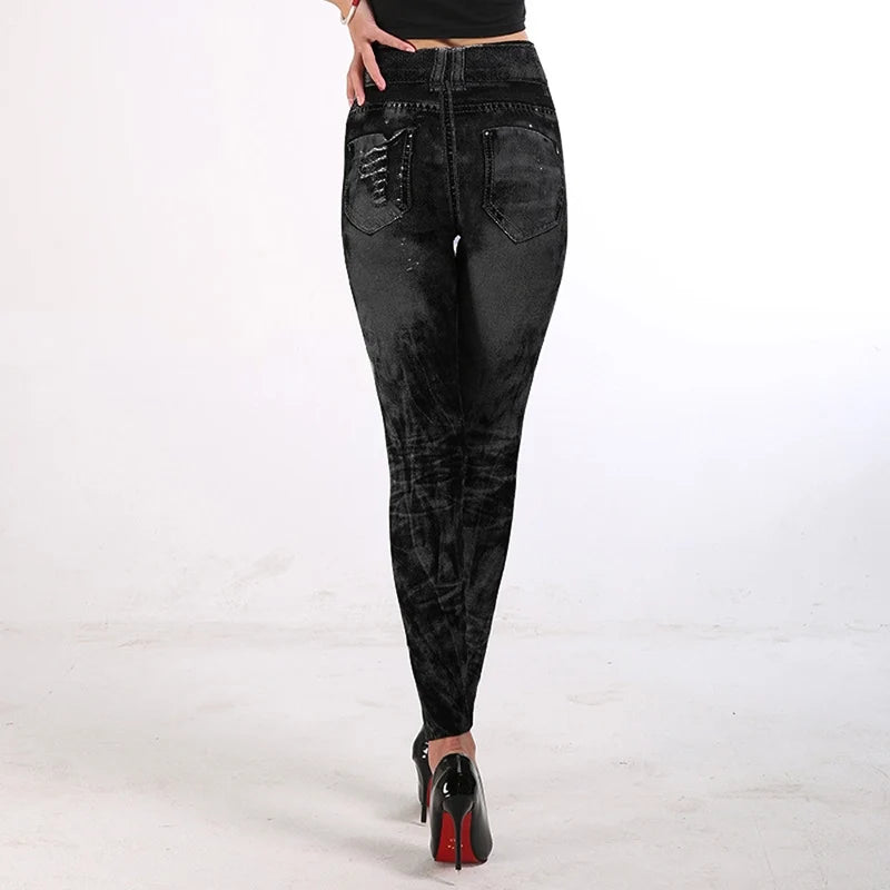 Leticia | High Waisted Denim-Look Stretch Leggings