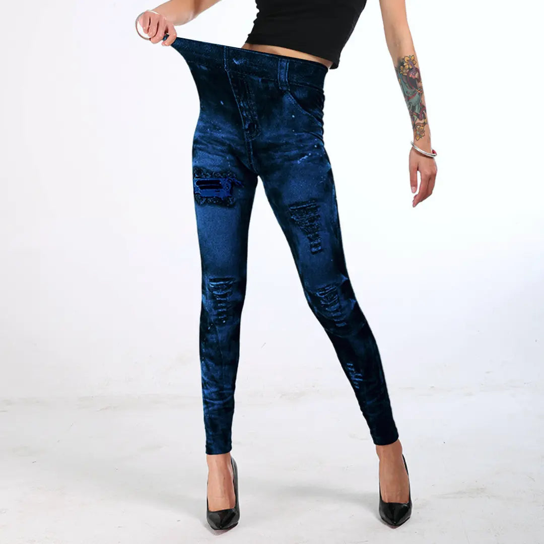 Leticia | High Waisted Denim-Look Stretch Leggings