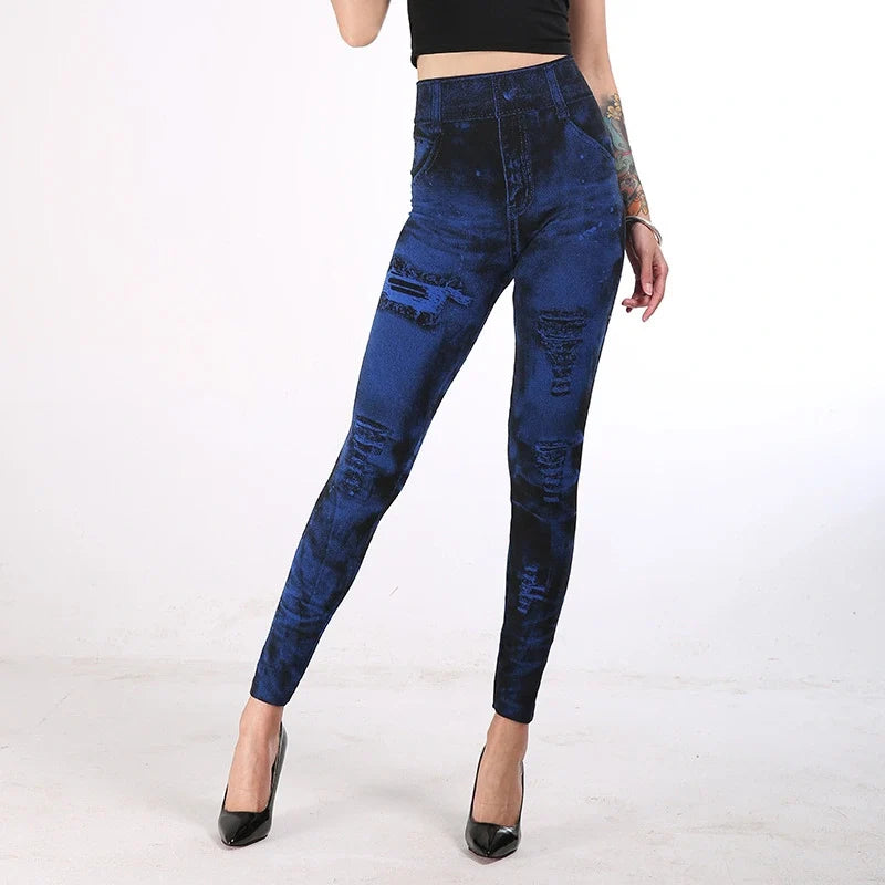 Leticia | High Waisted Denim-Look Stretch Leggings