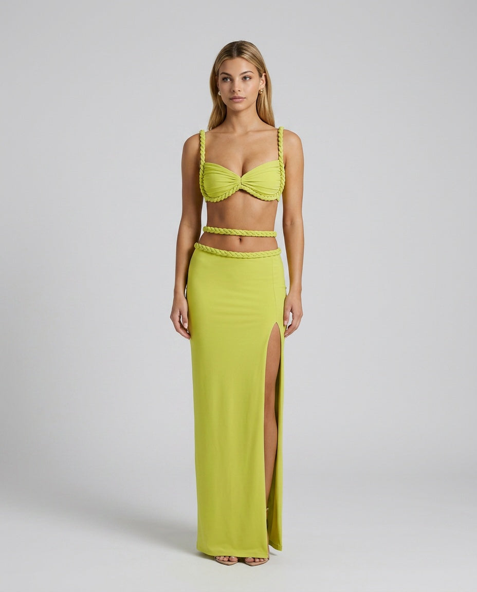 Tessa | Braided Strap Bustier & Ruched Maxi Skirt Set