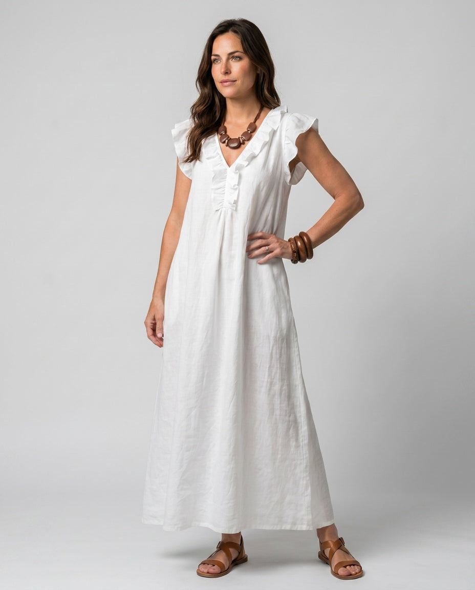 Aurelia | Sleeveless Ruffle Trim Midi Dress
