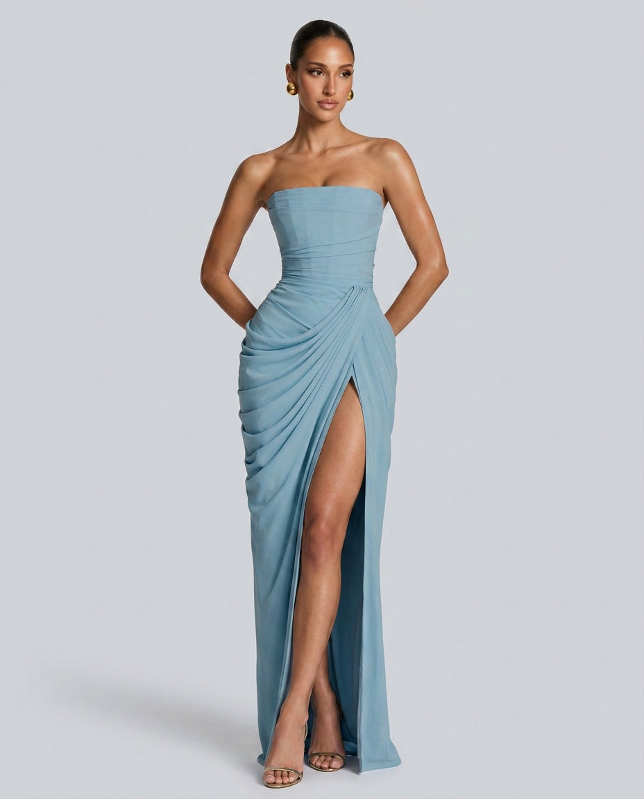 Odette | Strapless Gathered Corset Maxi Dress