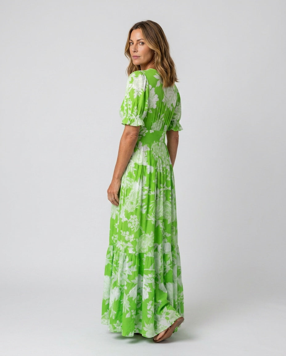 Josie | Short Sleeve V-Neck Floral Midi Dress