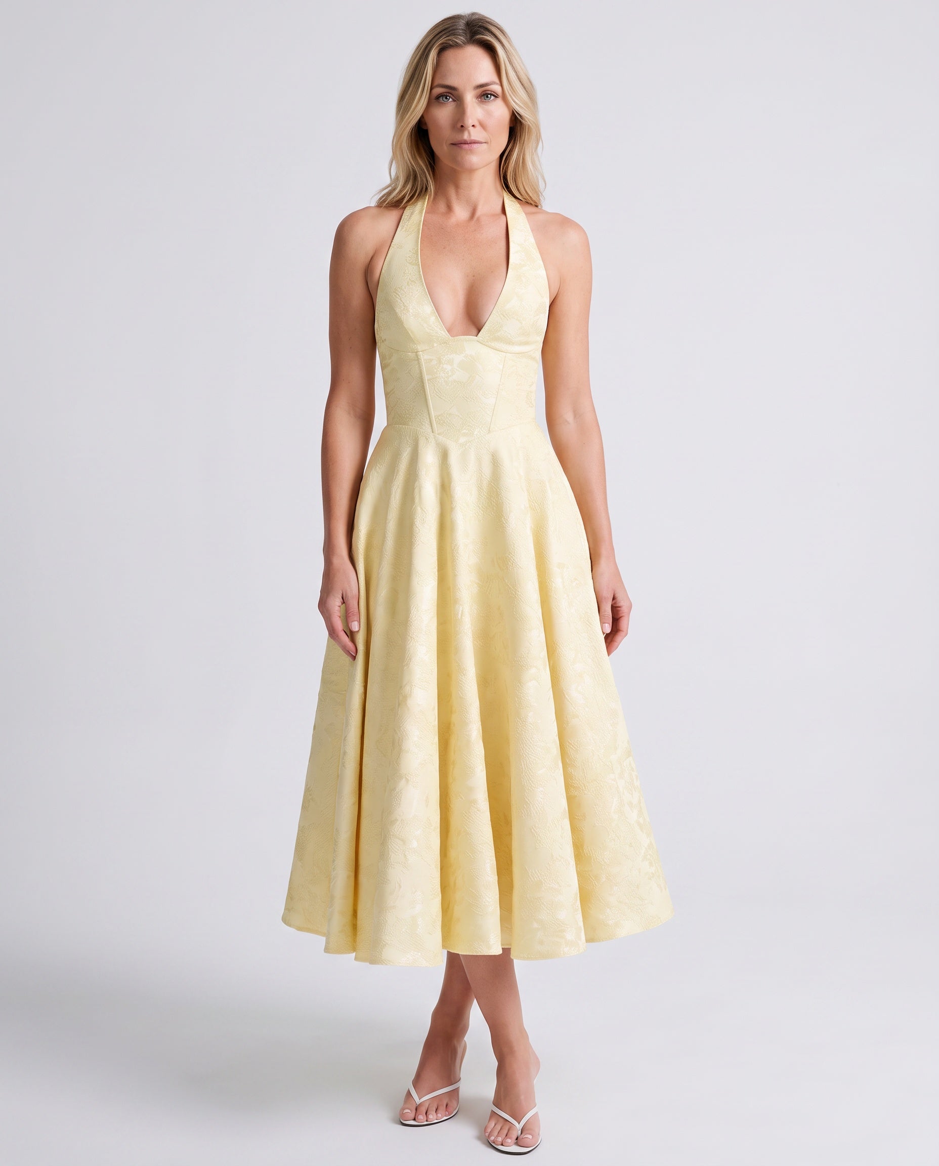 Sable | Halter Neck Jacquard Midi Dress