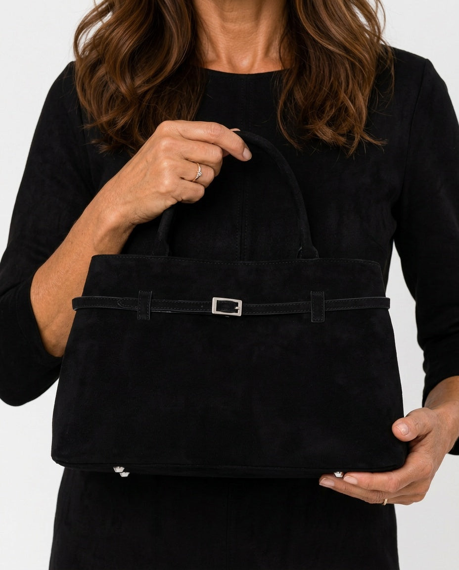 Structured Faux Suede Shoulder Bag