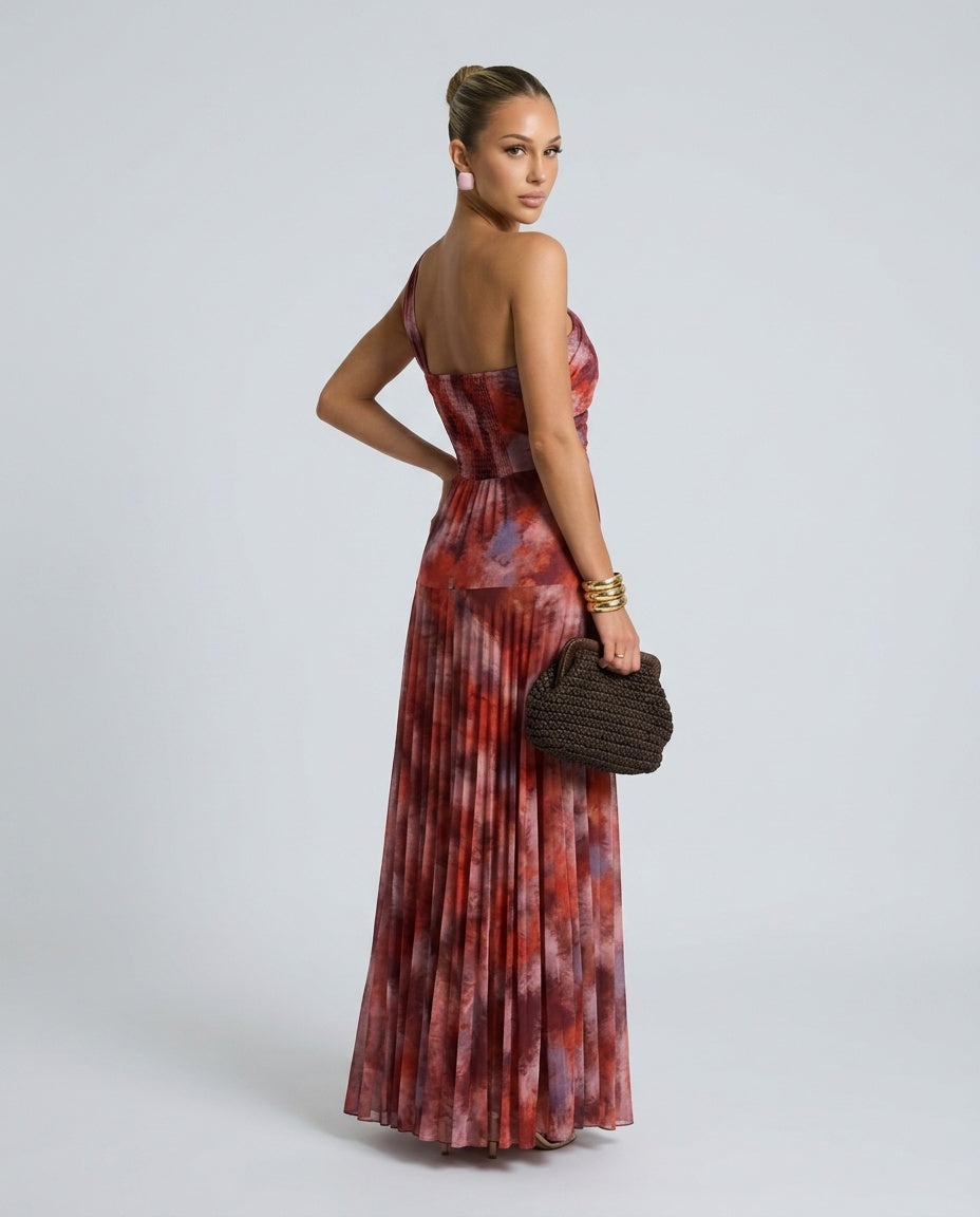 Leticia | One-Shoulder Draped Watercolour Maxi Dress