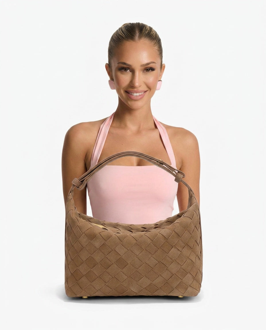 Woven Vegan Suede Shoulder Bag