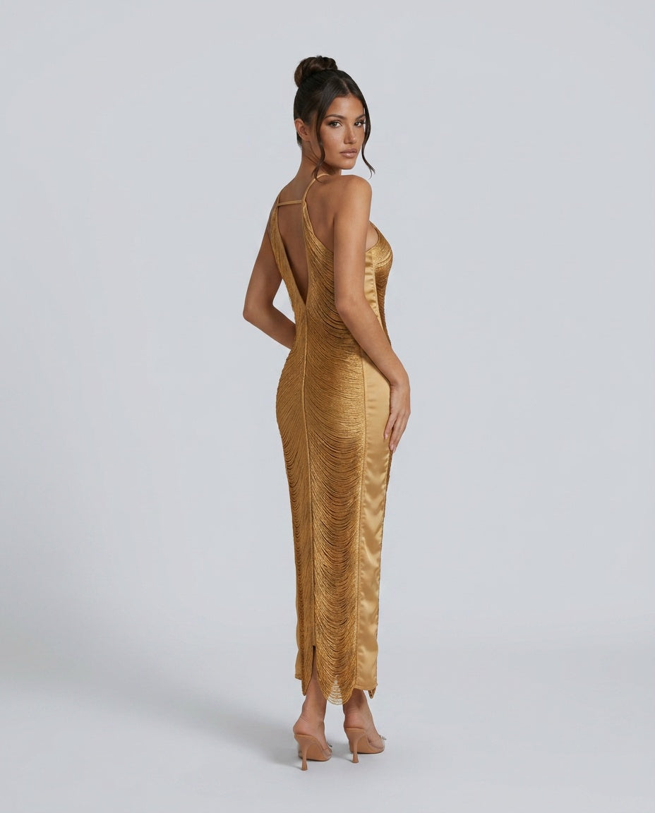 Sofia | Halter Neck Fringe Maxi Dress