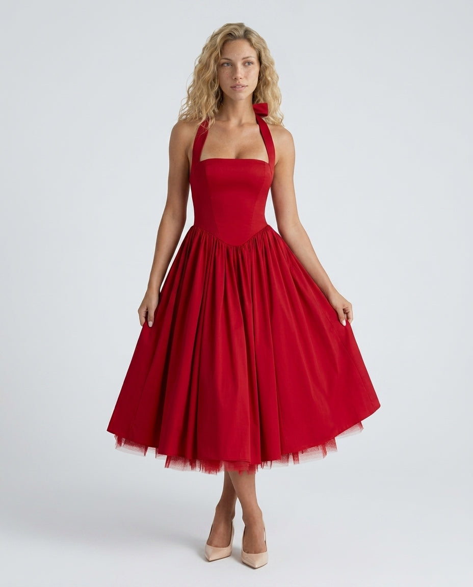 Mariana | Halter Corset Tulle Midi Dress