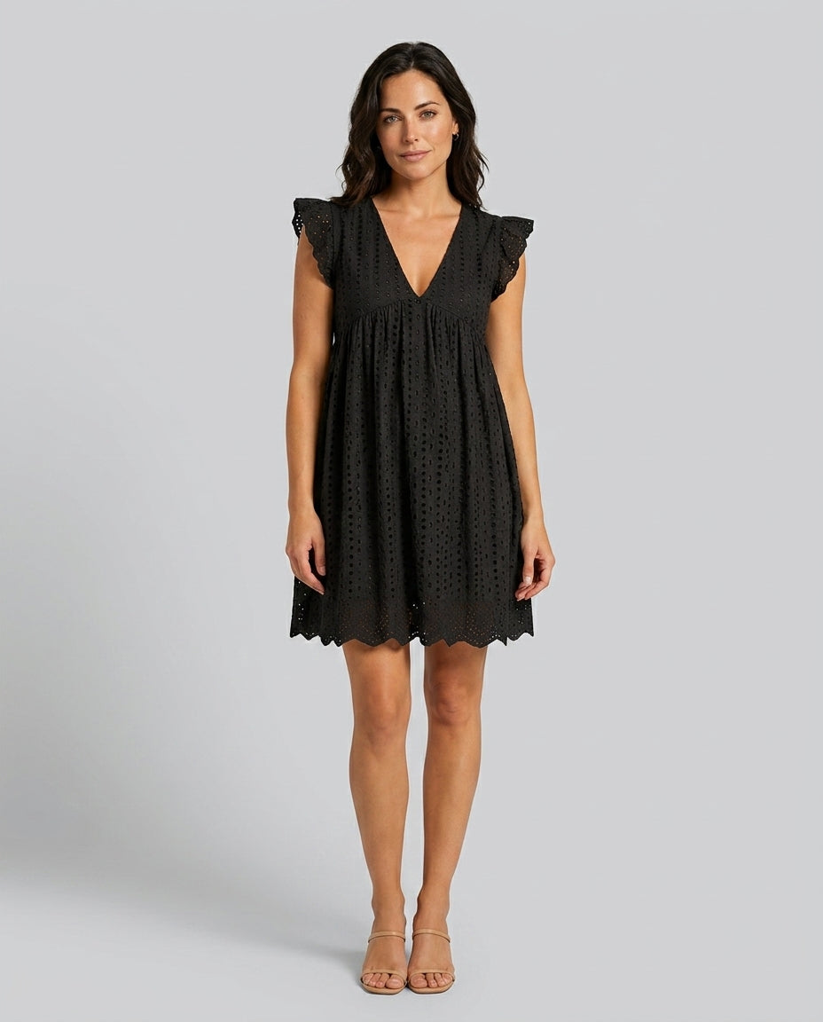 Hadley | V-Neck Lace Midi Dress with Pockets