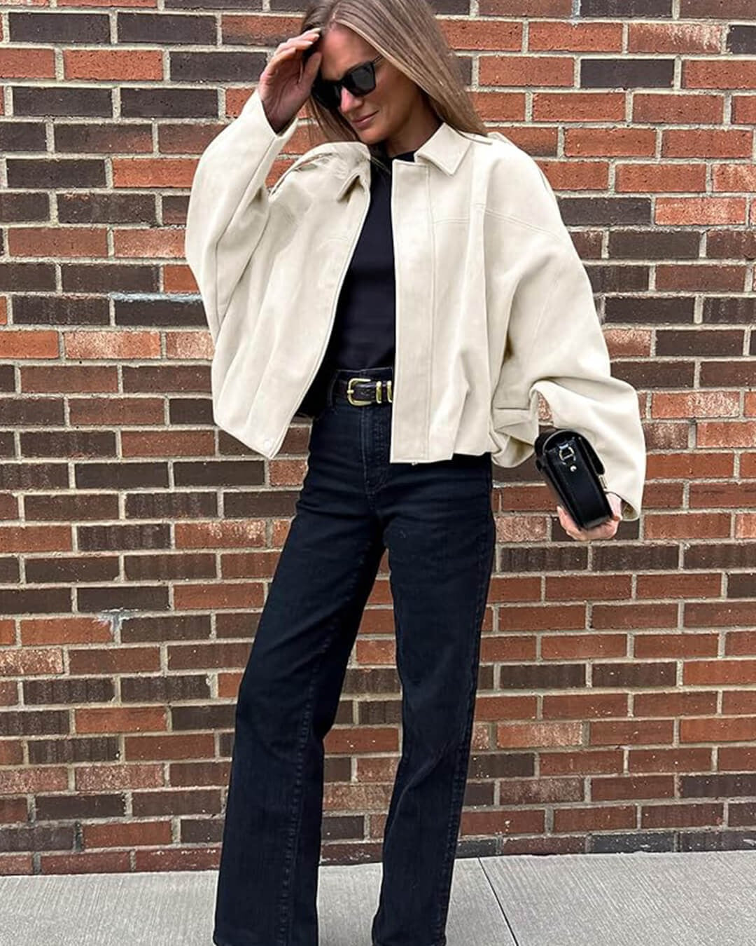 Quinn | Long Sleeve Faux Suede Bomber Jacket