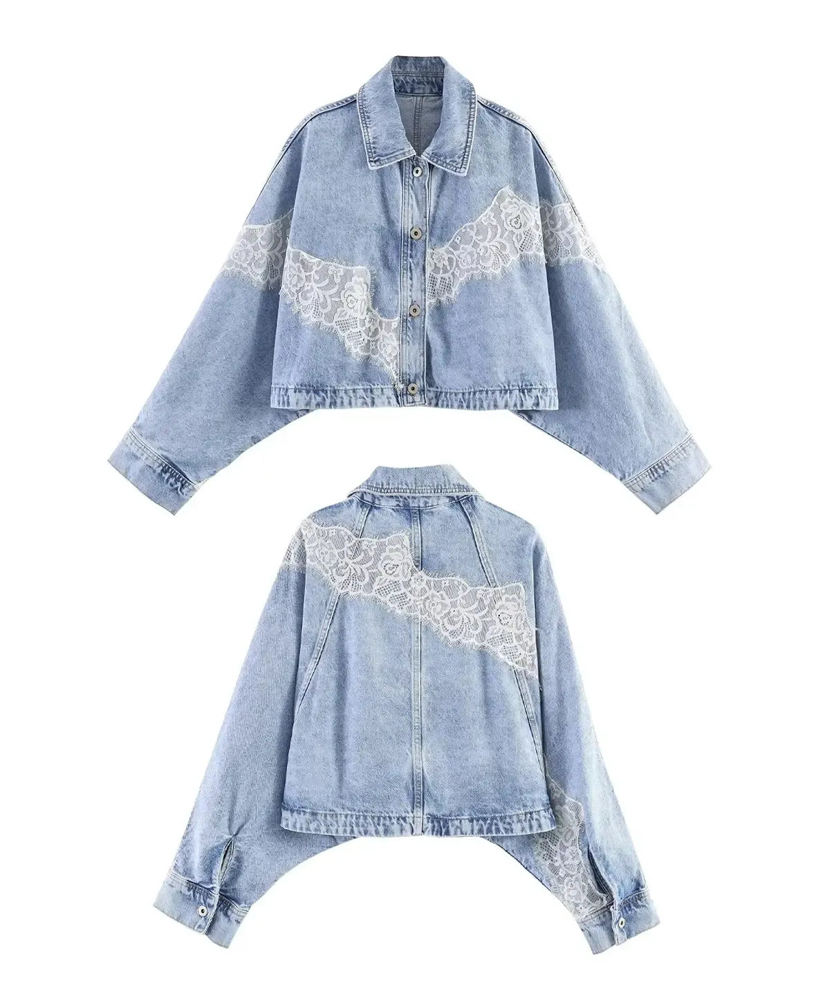Evren | Long Sleeve Lace Detail Denim Jacket