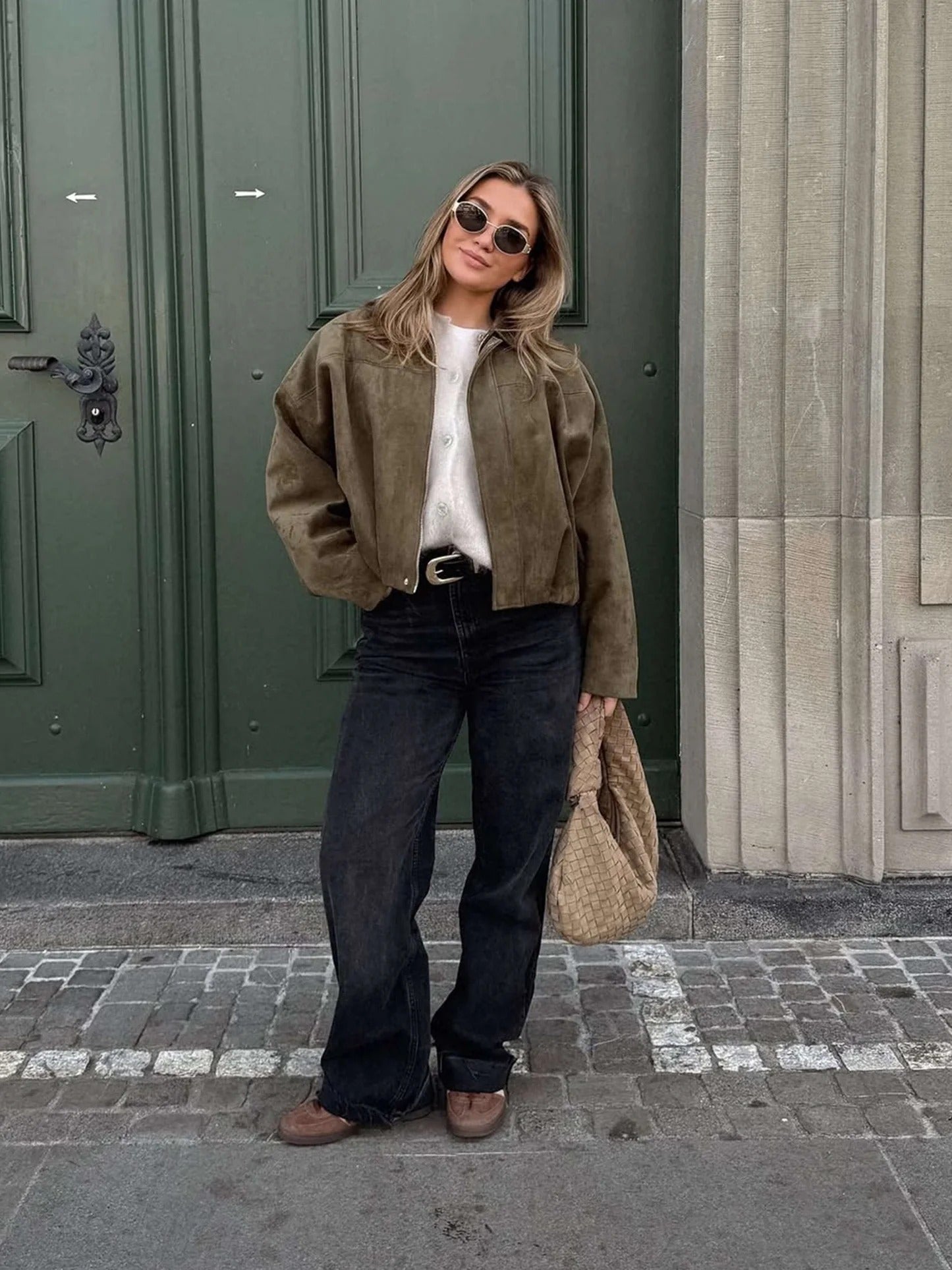 Quinn | Long Sleeve Faux Suede Bomber Jacket