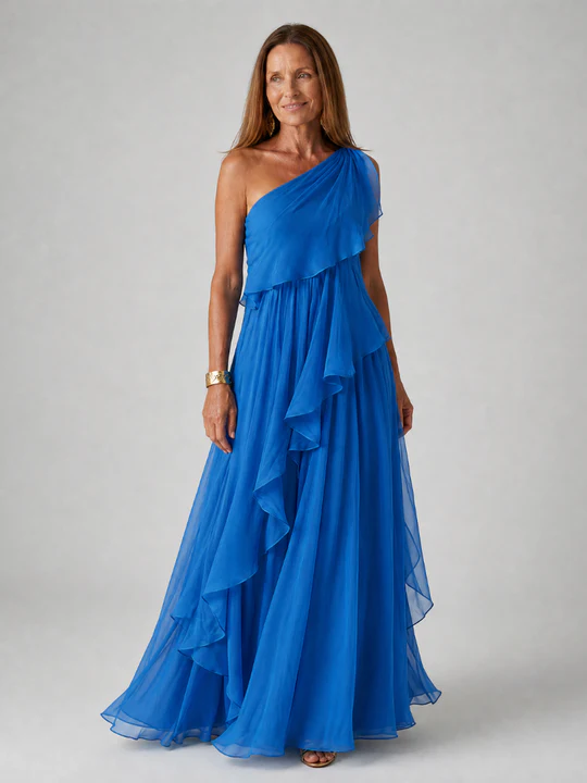 Emerson | Asymmetric Cascading Ruffle Maxi Dress