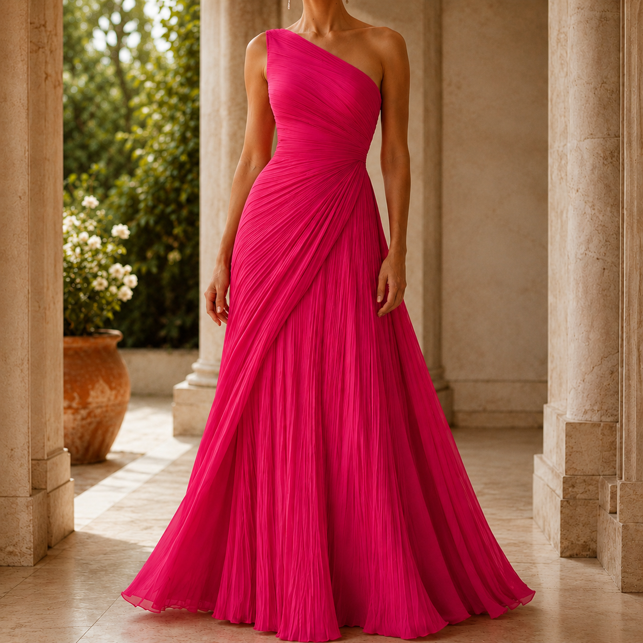 Aubrey | One-Shoulder Pleated Maxi Dress