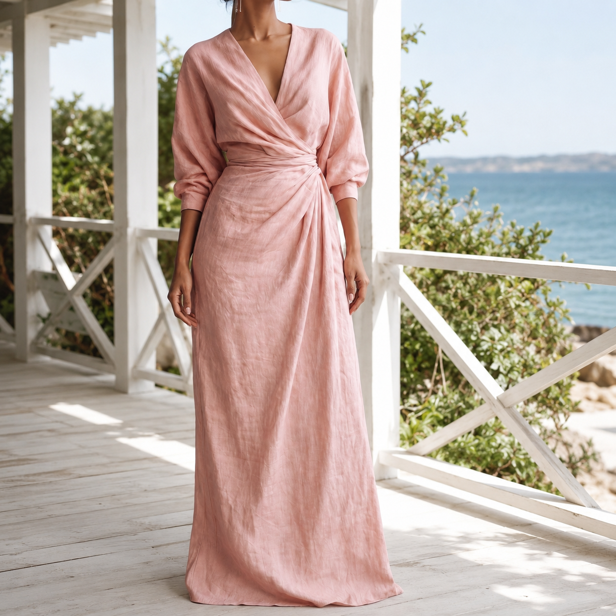 Pia | 3/4 Sleeve V-Neck Wrap Maxi Dress