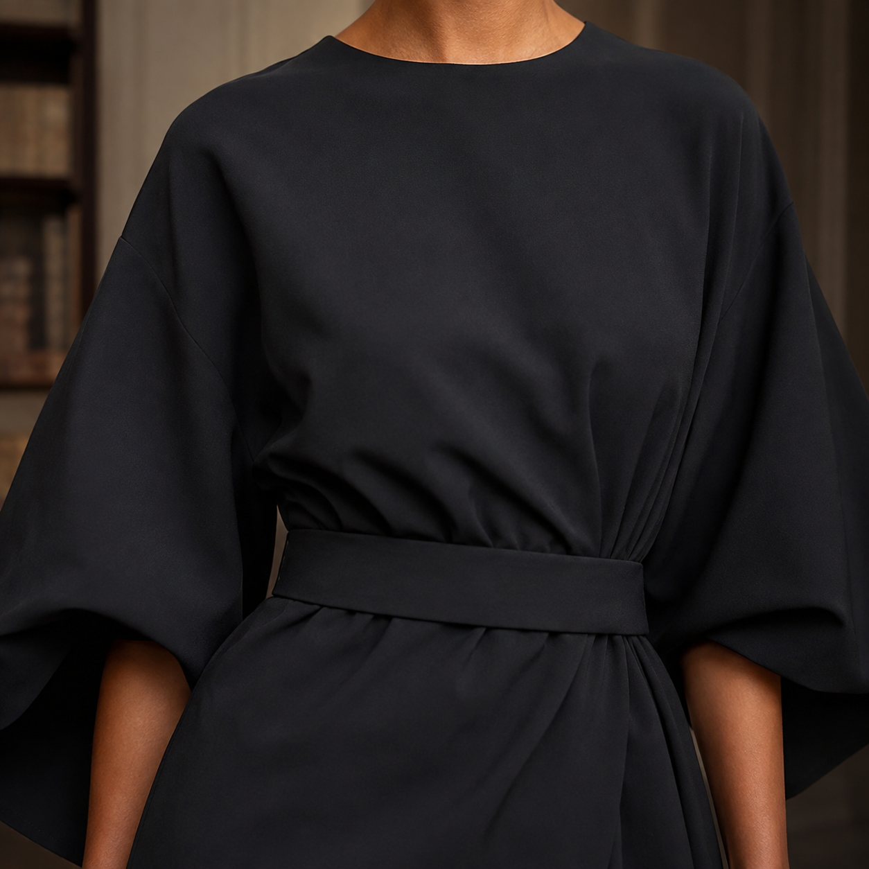 Sawyer | Cape Sleeve Asymmetric Draped Maxi Dress
