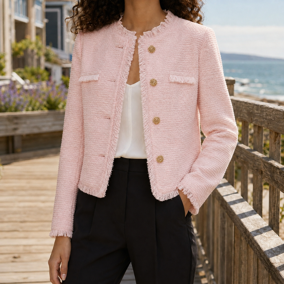 Calla | Cropped Boxy Fringed Tweed Jacket