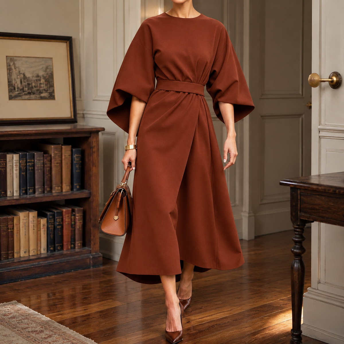 Sawyer | Cape Sleeve Asymmetric Draped Maxi Dress