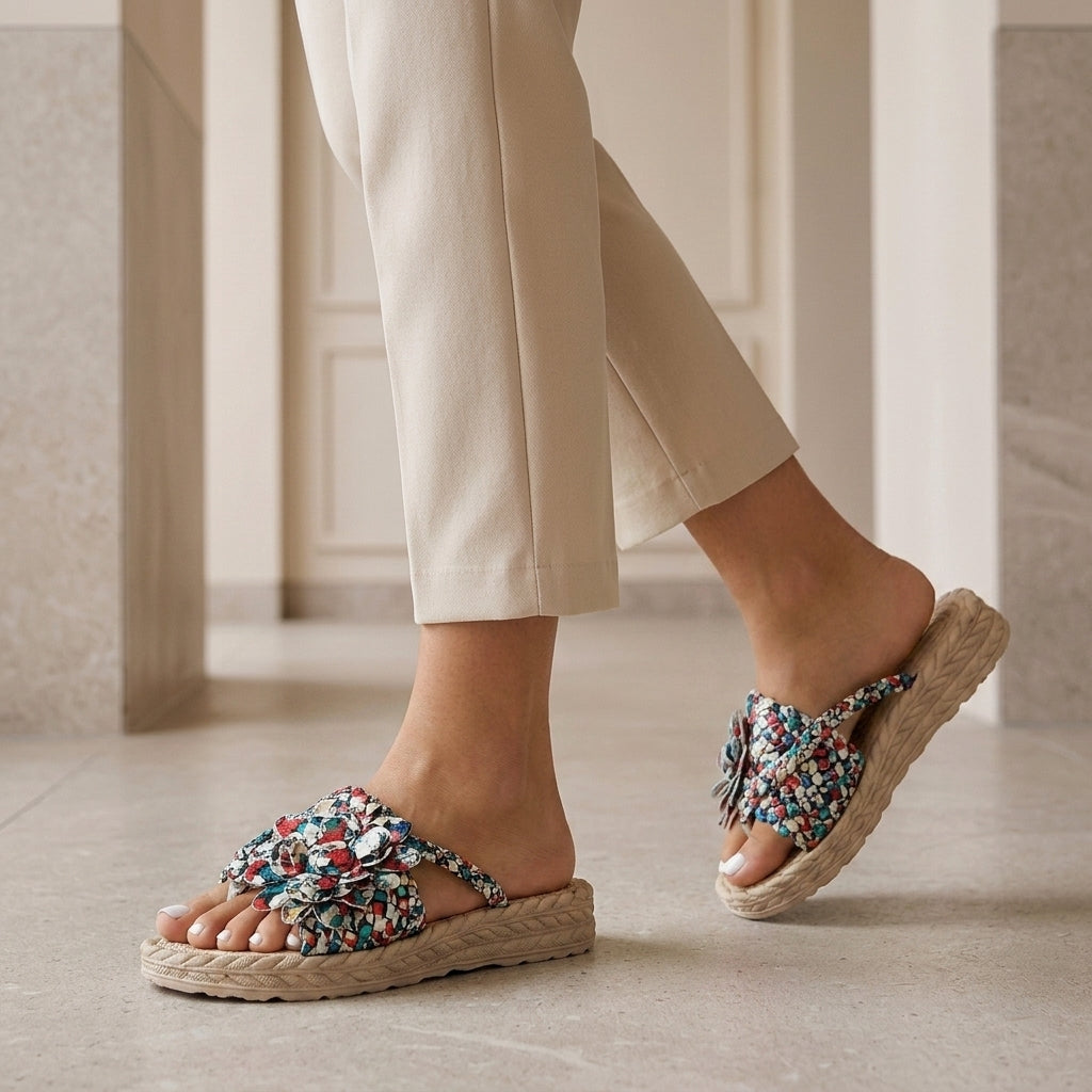Floria | Floral Woven Platform Sandals