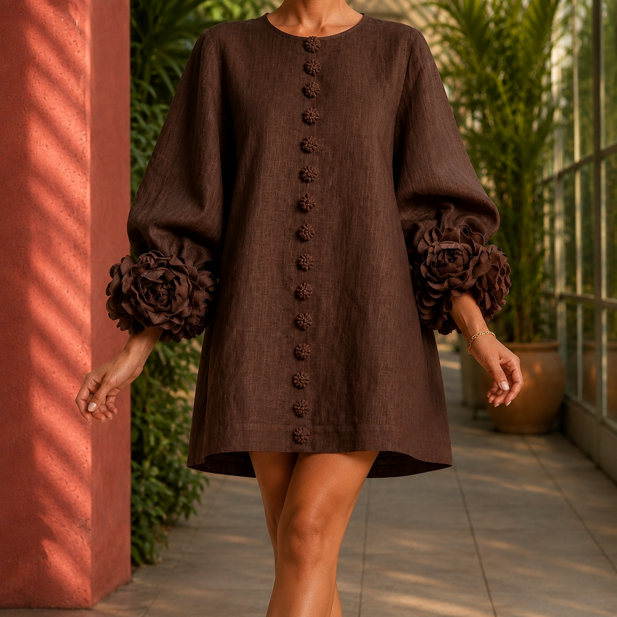 Mira | Balloon Sleeve Floral Cuff A-Line Mini Dress