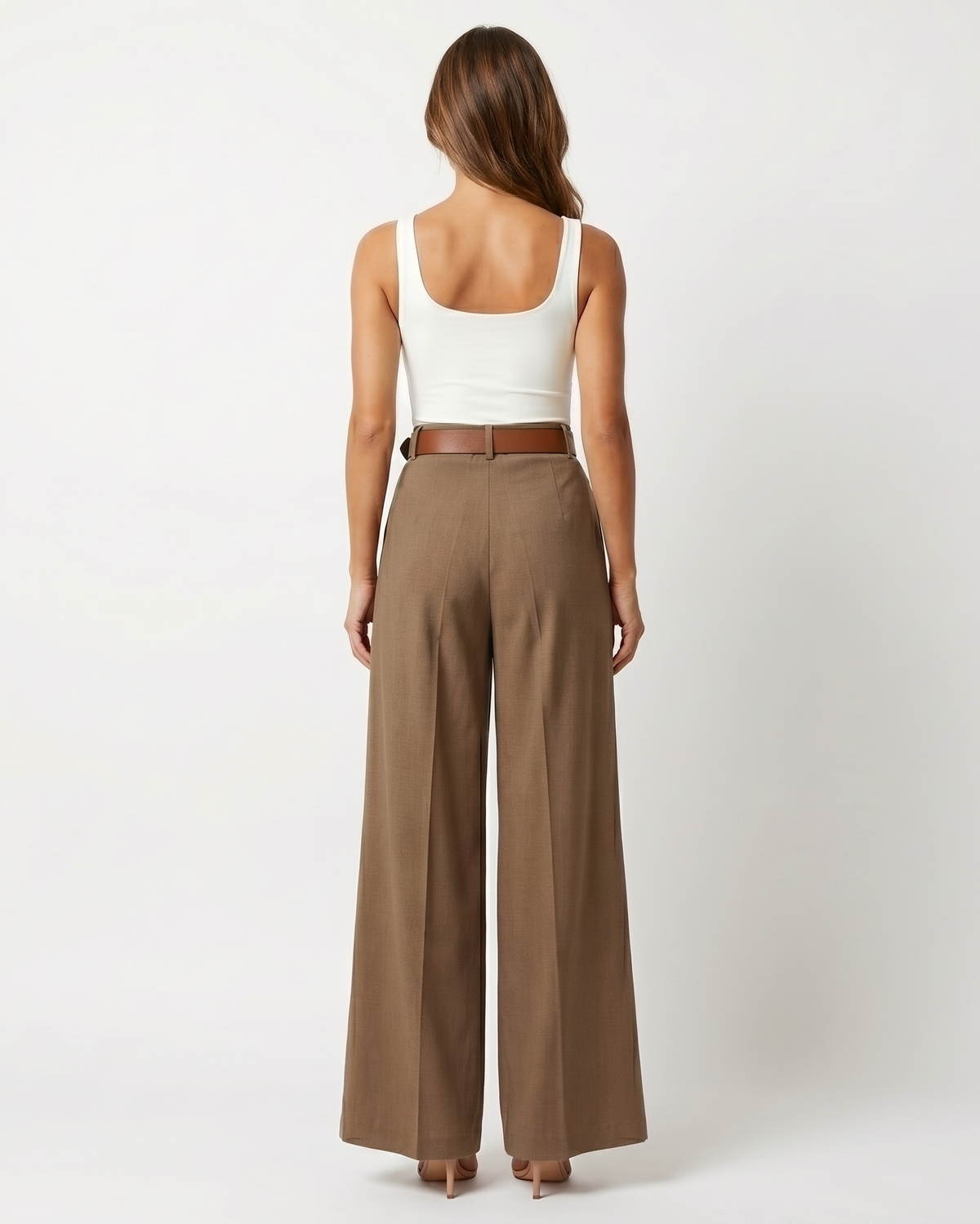 Ottoline | High Waist Pleated Wide-Leg Trousers with Detachable Sash Belt