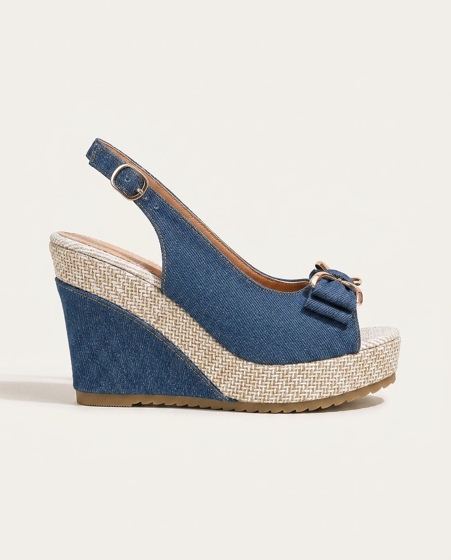 Ada | Denim Bow Wedge Shoes