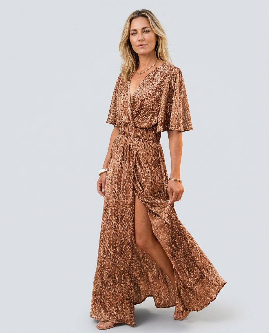Rocio | Printed Wrap Short Sleeve Maxi Dress