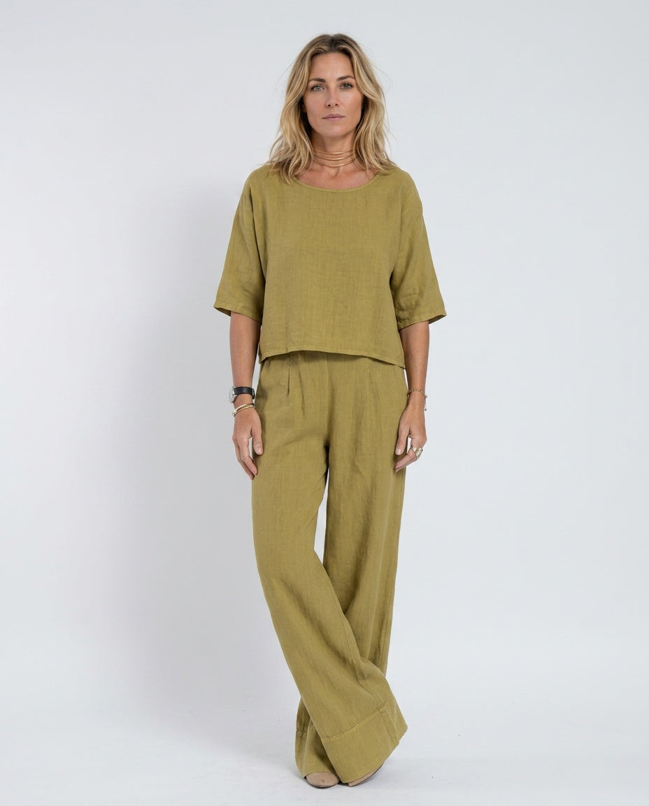 Delphine | 3/4 Sleeve Wide-Leg Linen-Look Co-ord Set