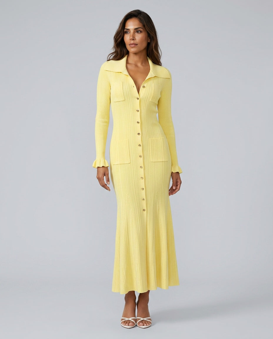 Willa | Button-Front Ribbed Knit Maxi Dress