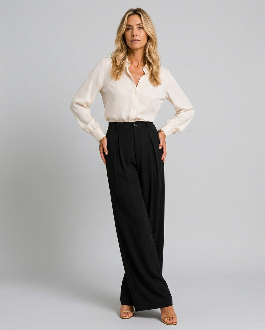 Stella | High Waist Pleated Wide Leg Trousers
