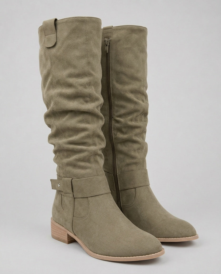 Kova | Suede Knee-High Low Heel Boots