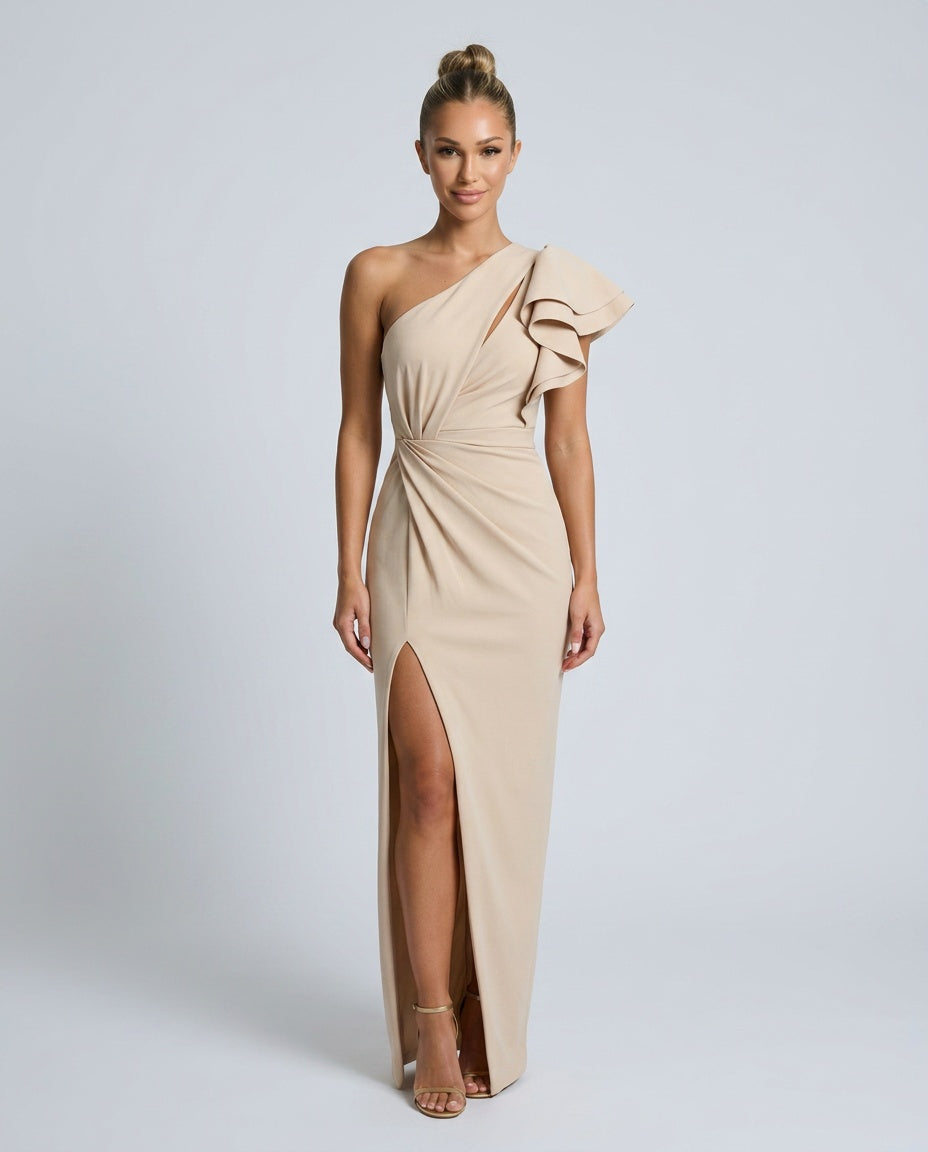 Mariana | One-Shoulder Draped Bodice Midi Dress