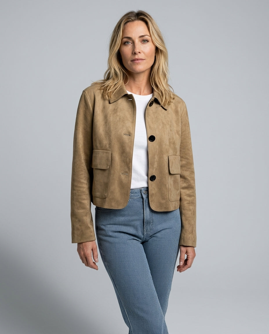 Catalina | Cropped Suede-Look Long Sleeve Jacket