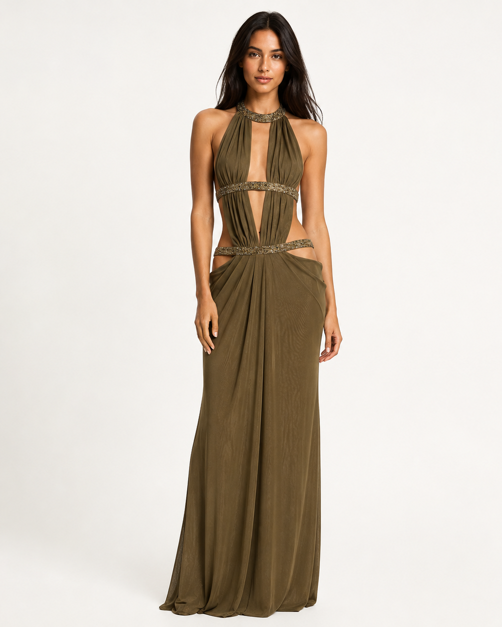 Celeste | Crystal Strap Caged Cut-Out Maxi Dress