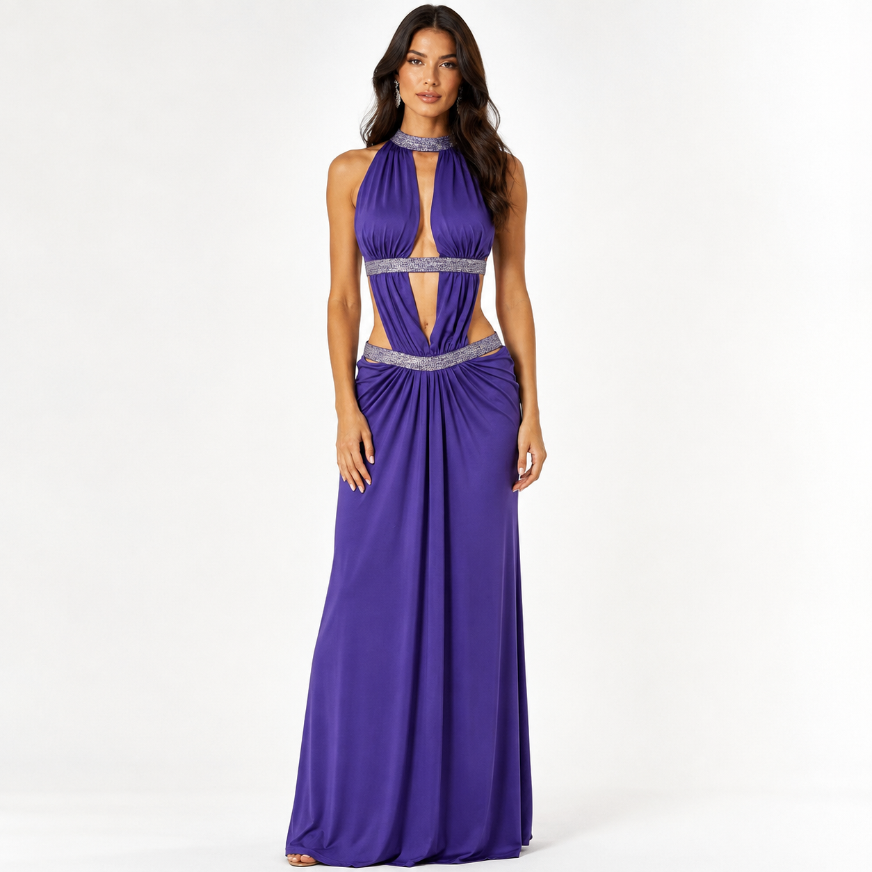 Celeste | Crystal Strap Caged Cut-Out Maxi Dress