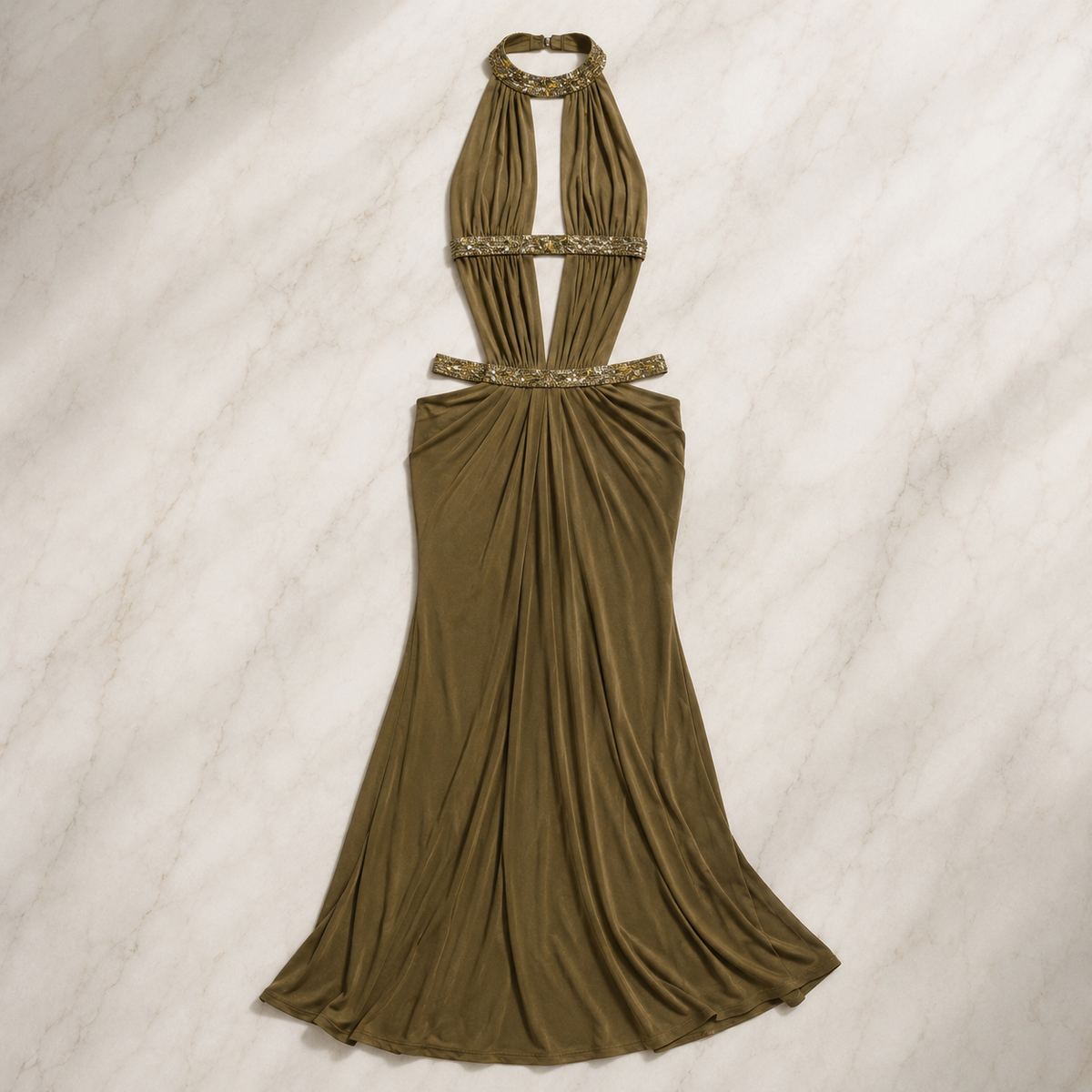 Celeste | Crystal Strap Caged Cut-Out Maxi Dress