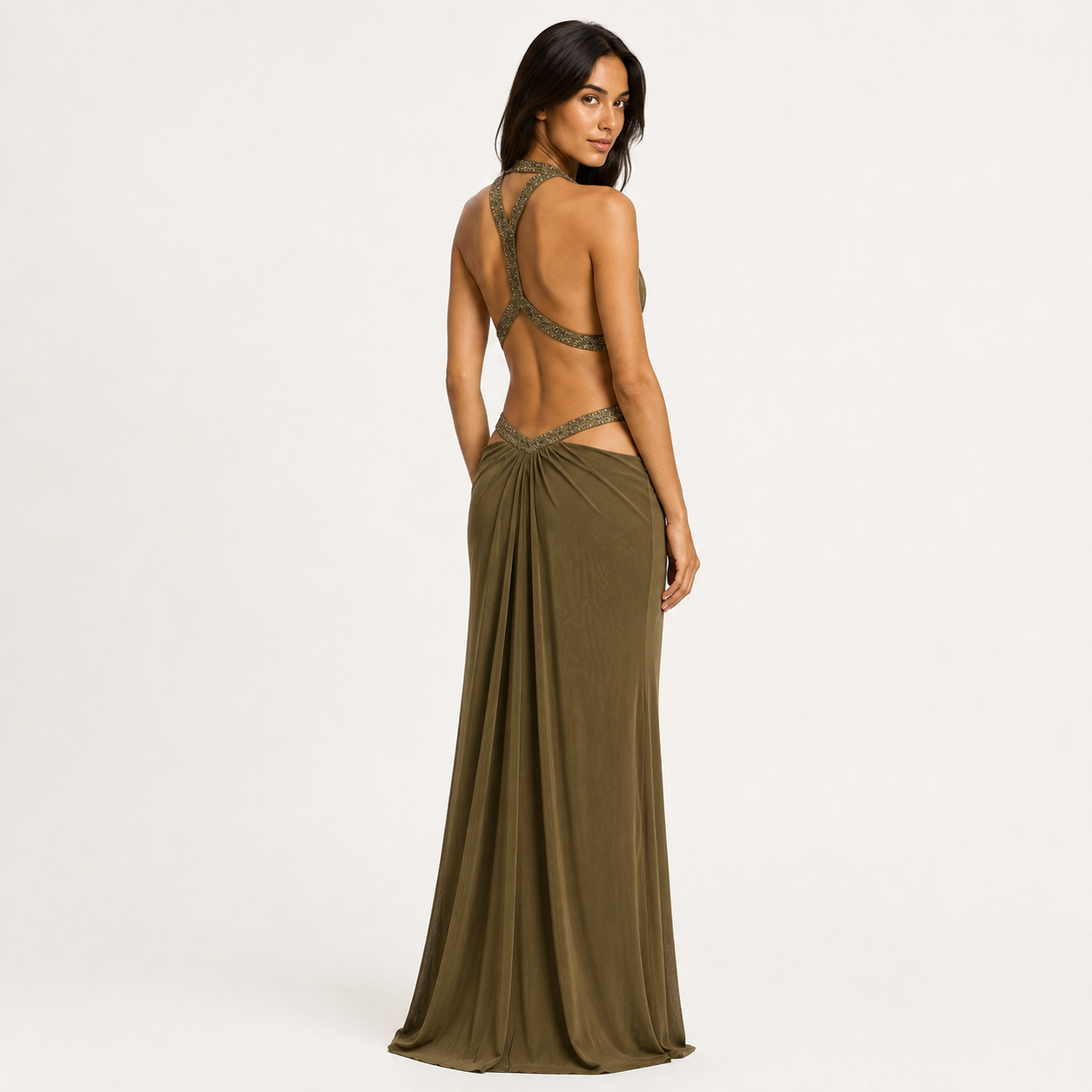 Celeste | Crystal Strap Caged Cut-Out Maxi Dress