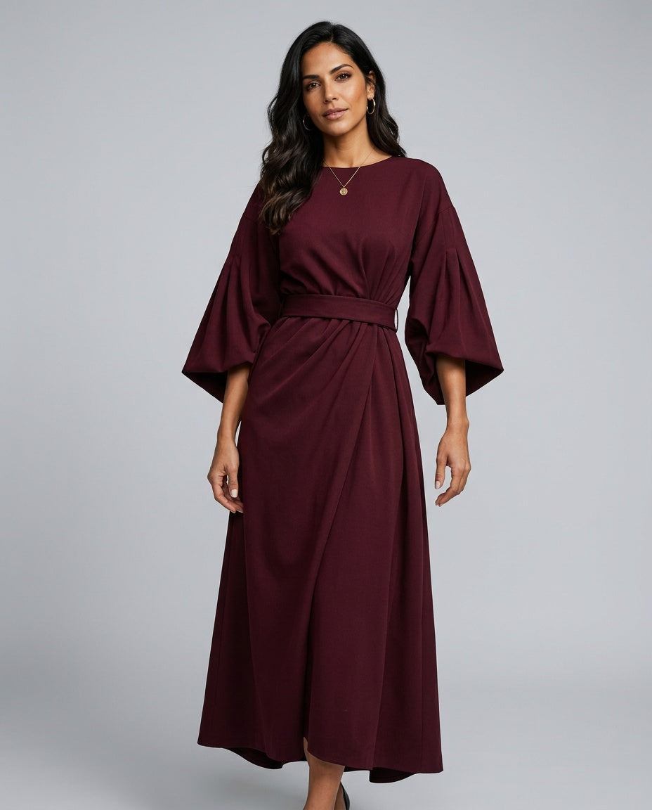 Sawyer | Cape Sleeve Asymmetric Draped Maxi Dress