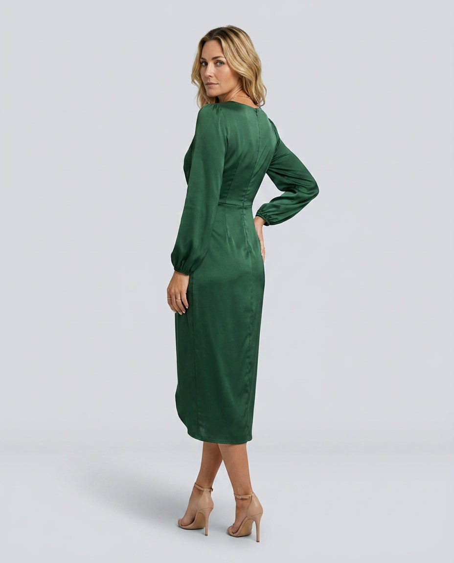 Layla | Twisted Front Puff Sleeve Wrap Midi Dress