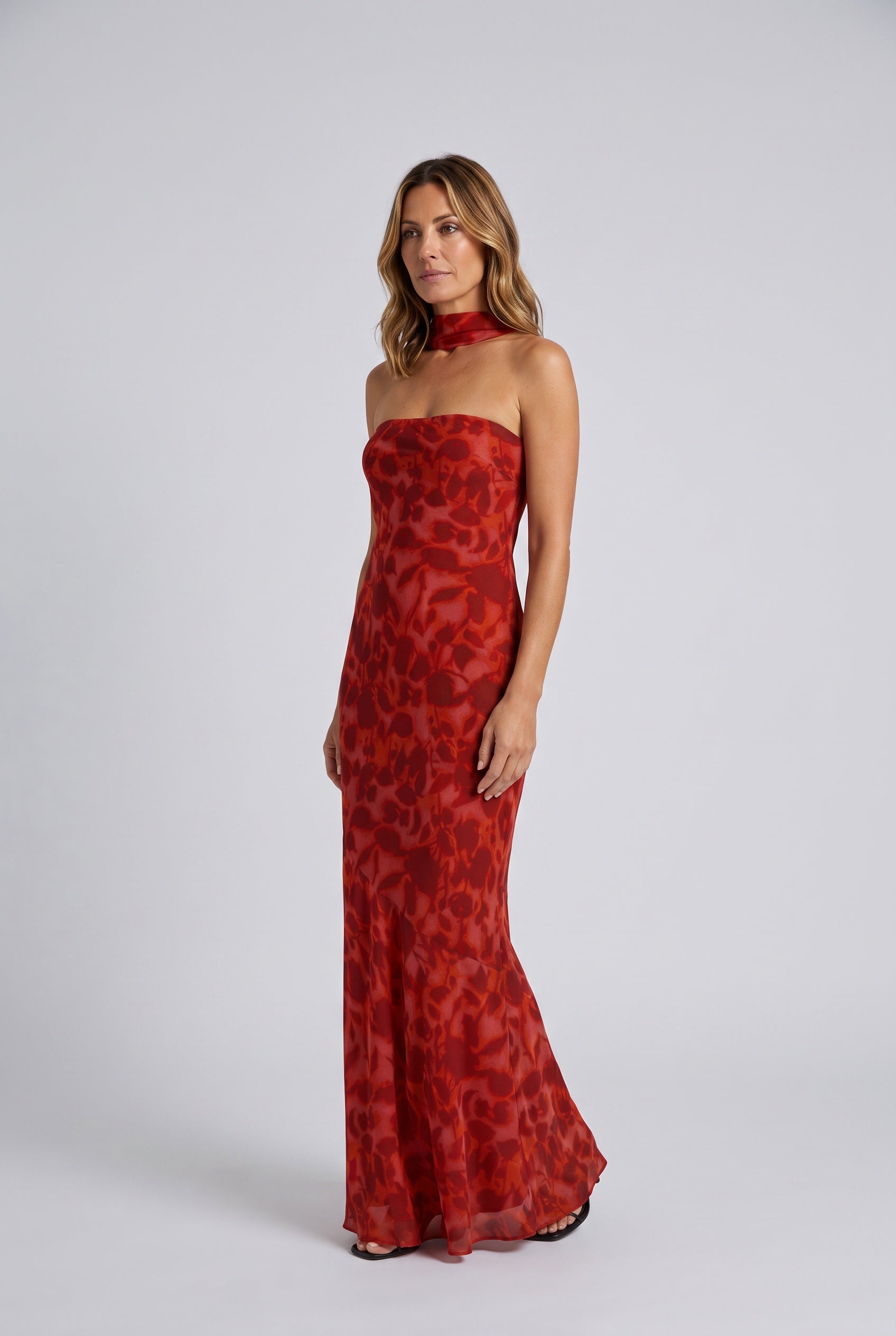 Adeline | Floral Chiffon Maxi Dress with Matching Scarf