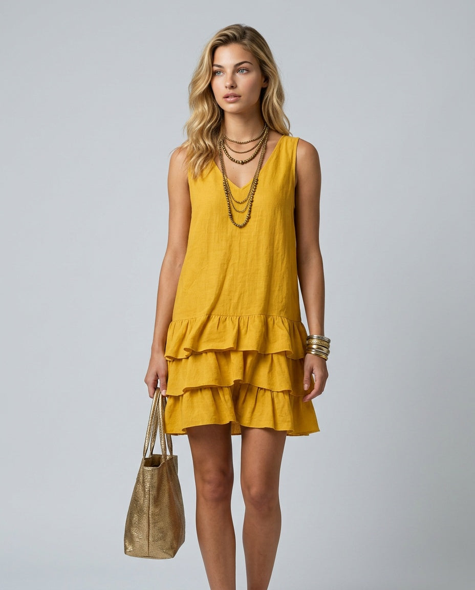 Naia | Tiered Ruffle Linen Mini Dress