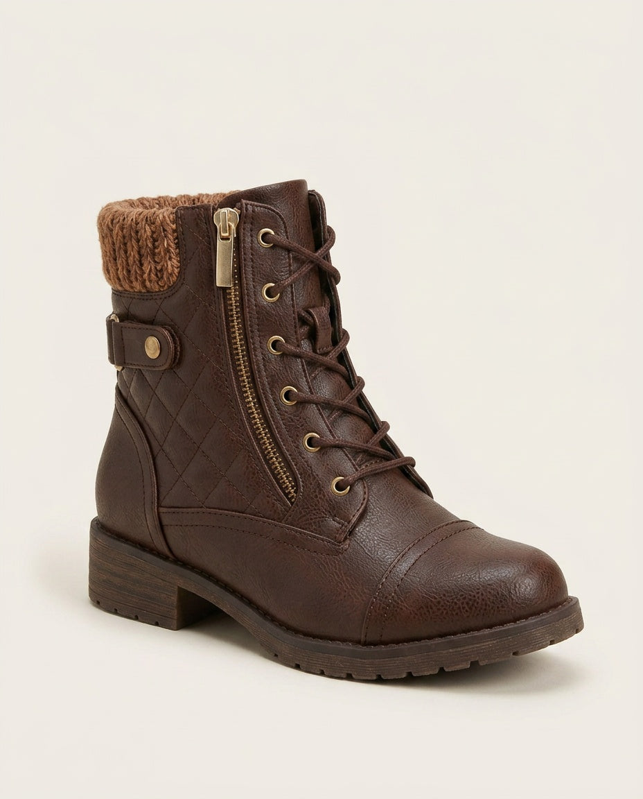 Ancona | Block Heel Leather-Look Ankle Boots