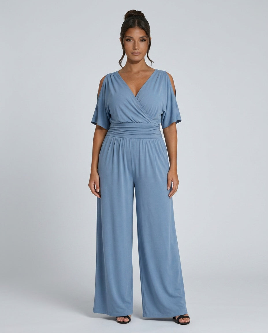 Una | Cold Shoulder Wrap Waist Relaxed Jumpsuit