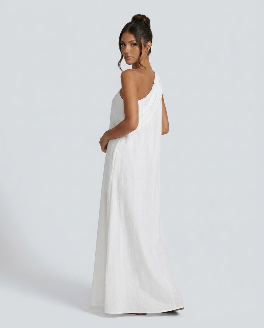 Valeria | One-Shoulder Linen-Blend Boho Maxi Dress