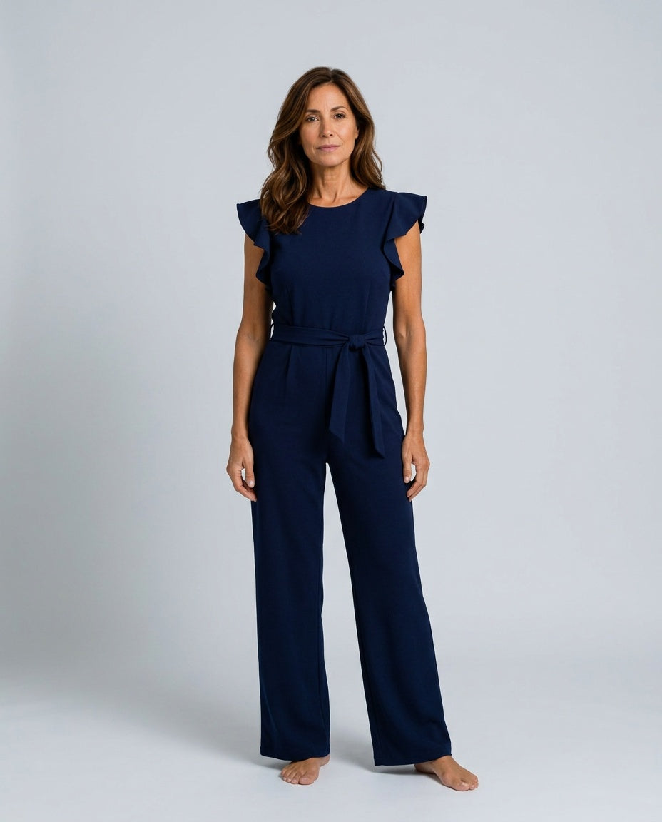Cora | Ruffle Sleeve Tie Belt Straight Leg Jumpsuit