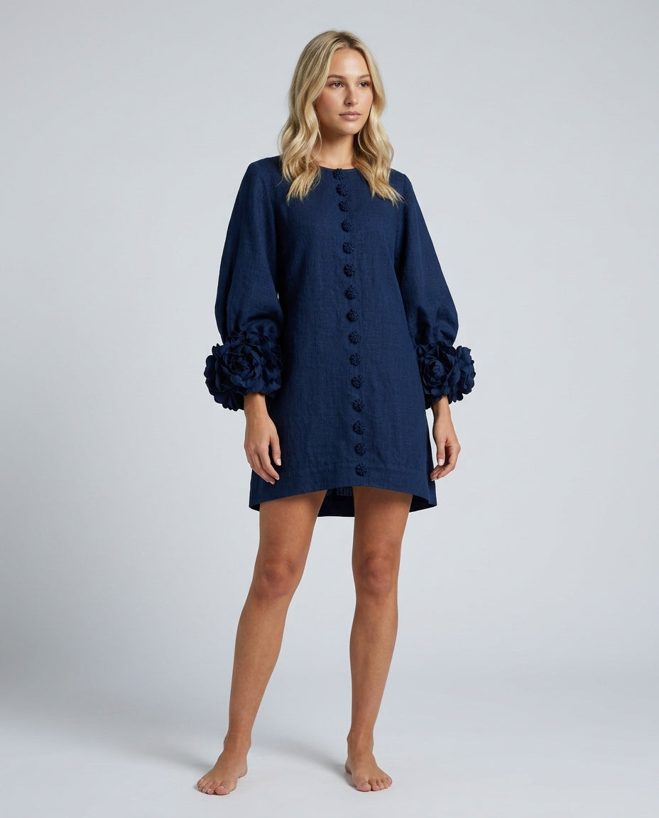 Mira | Balloon Sleeve Floral Cuff A-Line Mini Dress