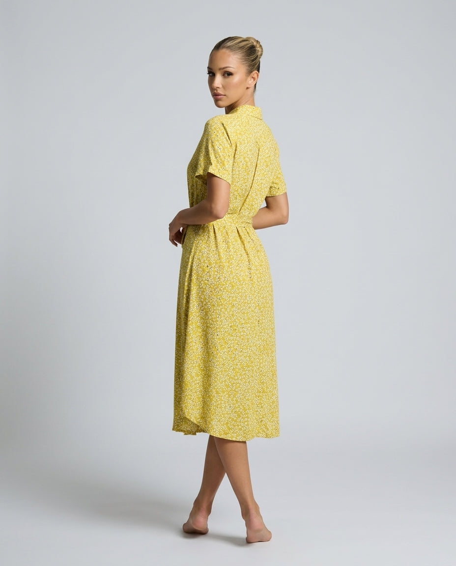 Flora | Floral Print Tie-Belt Midi Dress