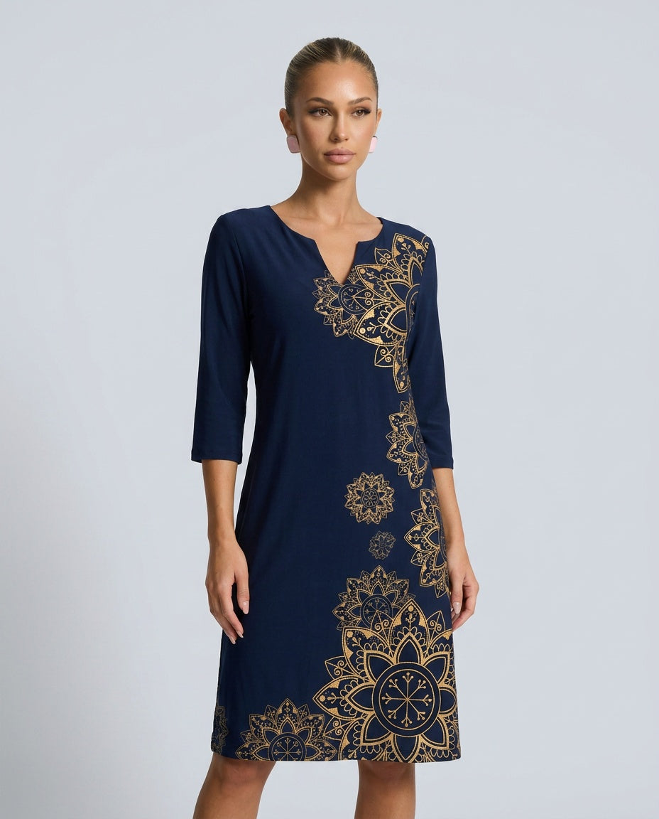 Ruby | V-Neck Three-Quarter Sleeve Midi Dress