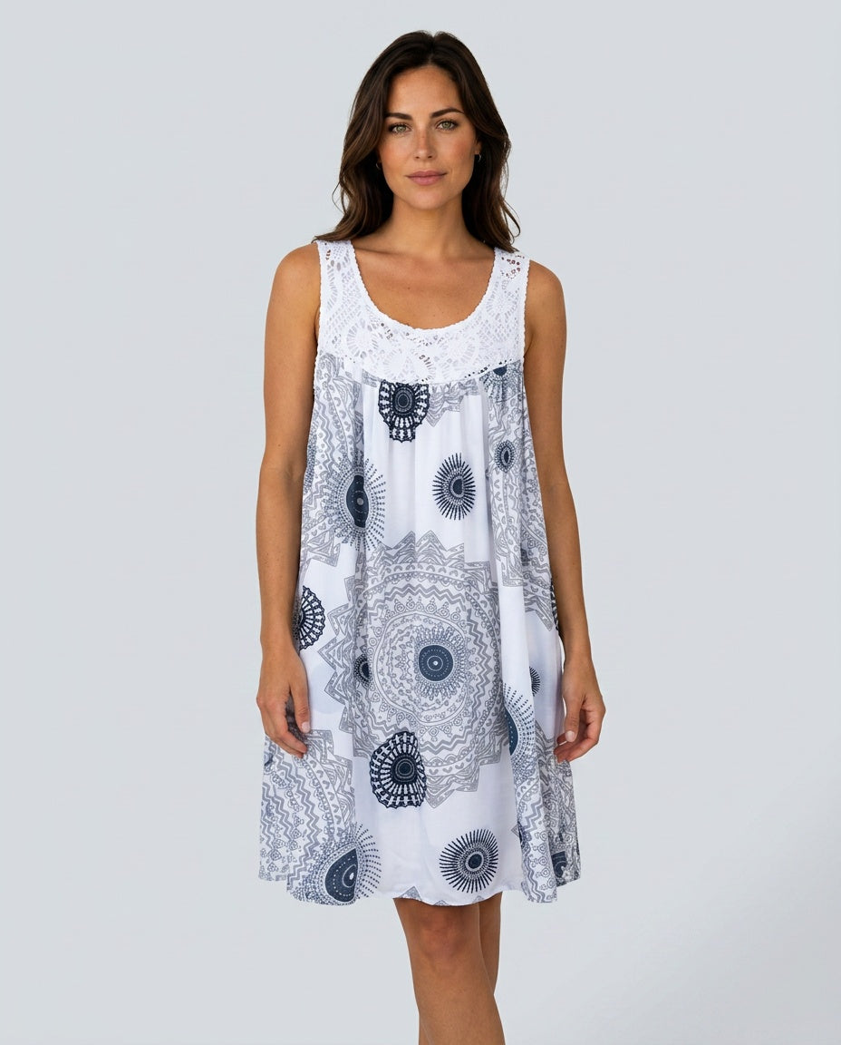 Stella | Relaxed Lace-Trim Printed Midi Dress